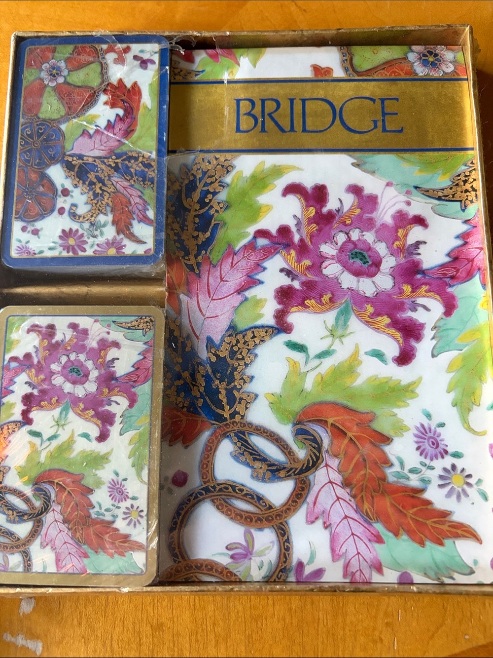 Floral Bridge Card Set with Gold Accents - Multicolor